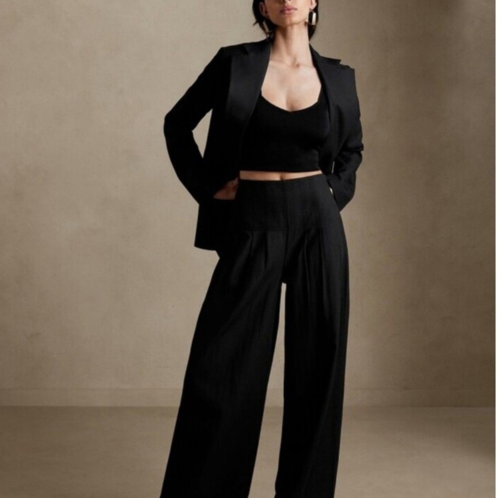 Banana Republic Black Clarisse CORSET Wide Leg Pantsuit SIZE: 10 LONG